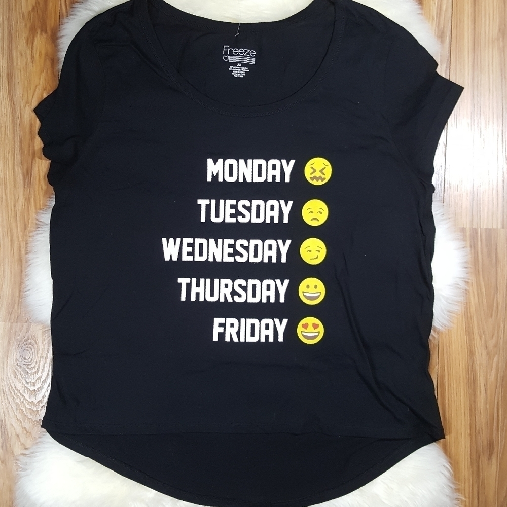 Freeze Black Wide Neck Emoji Days Shirt 2X